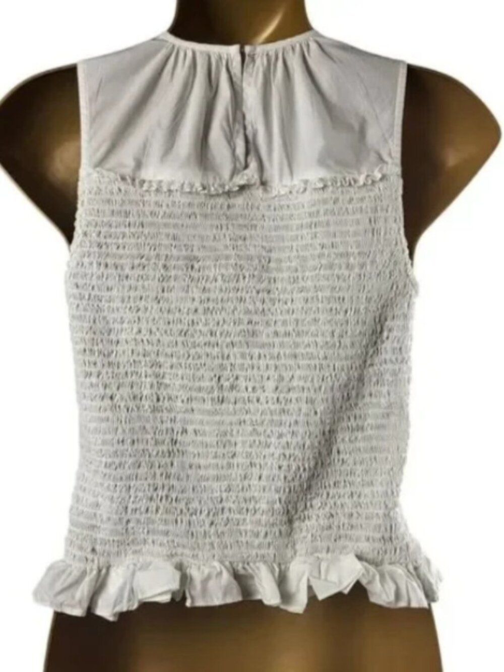 Ramy Brook XXS White All Cotton Smocked Tank Top Cropped Waist Ruffle Pullover - Picture 5 of 14